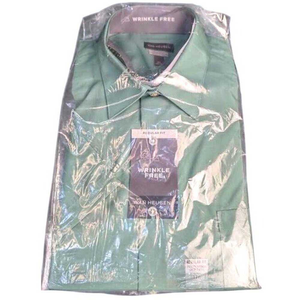 Van Heusen Men's Regular Fit Wrinkle-Free Dress Shirt - Leaf Green. (Size 17 ½)